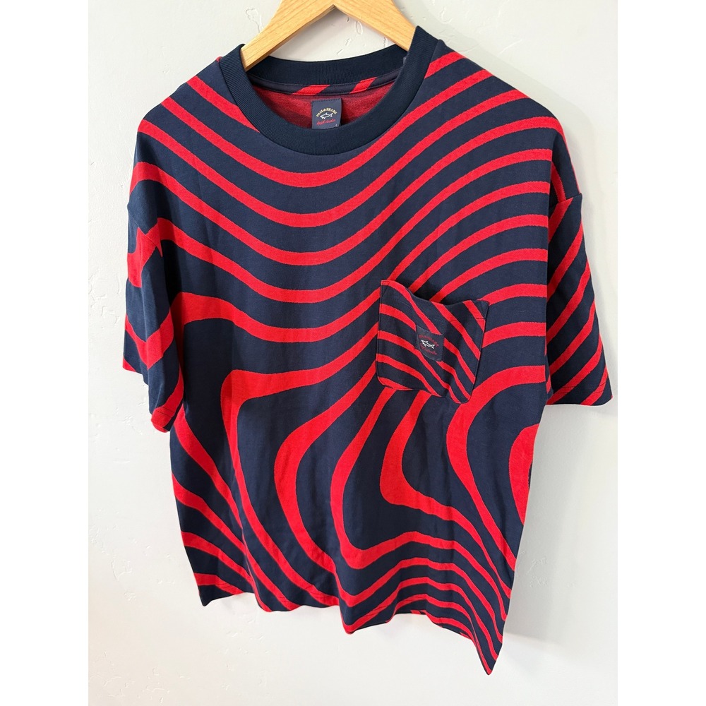 NWT Paul & Shark LQQK Studio Wavy Stripe Pocket T-Shirt Navy Red Mens Large